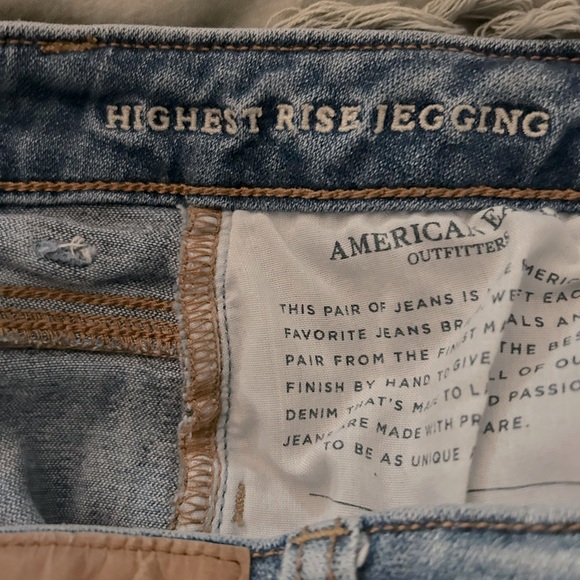Women’s American Eagle Highest Rise Distressed Jeggings Medium Blue size 10 Long - Picture 6 of 7